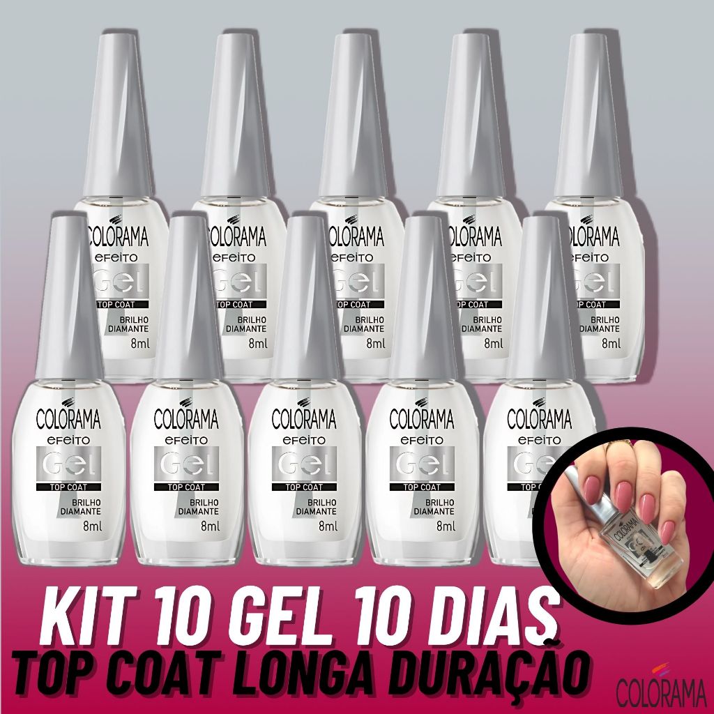 Kit 10 Esmalte Colorama Top Coat Gel 10 Dias Atacado Manicure