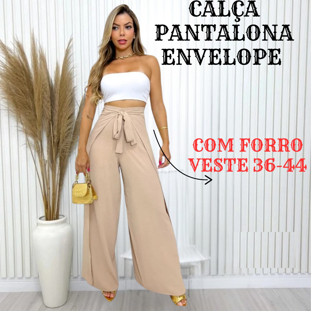 Calça Pantalona Feminina Com Forro Verão Modelagem Ampla Confortável CONFORTO O DIA TODO