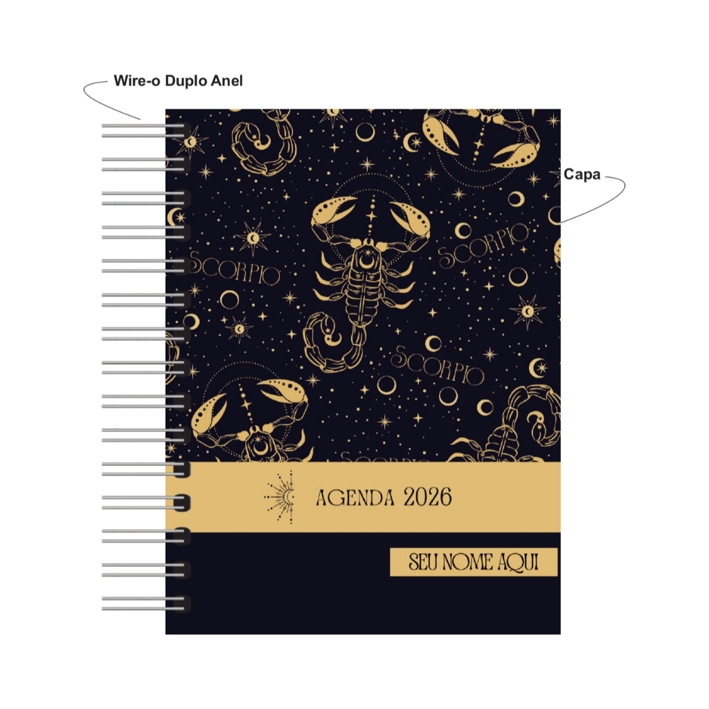 Imagem Agenda Capa Dura 2026 Signos Personalizada com Nome