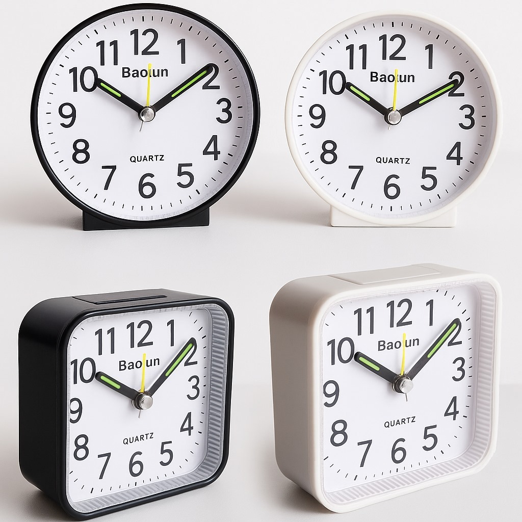 Relogio Despertador de Mesa Quadrado Minimalista Presente Branco Preto Redondo Alarme Tic Tac