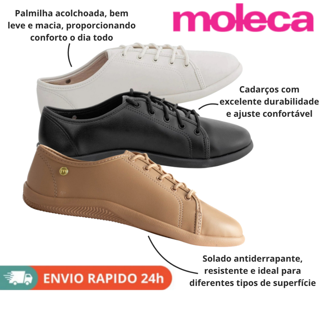 Tenis Adulto Feminino Moleca confortável leve moderno estiloso versátil ideal Ref 5805.103