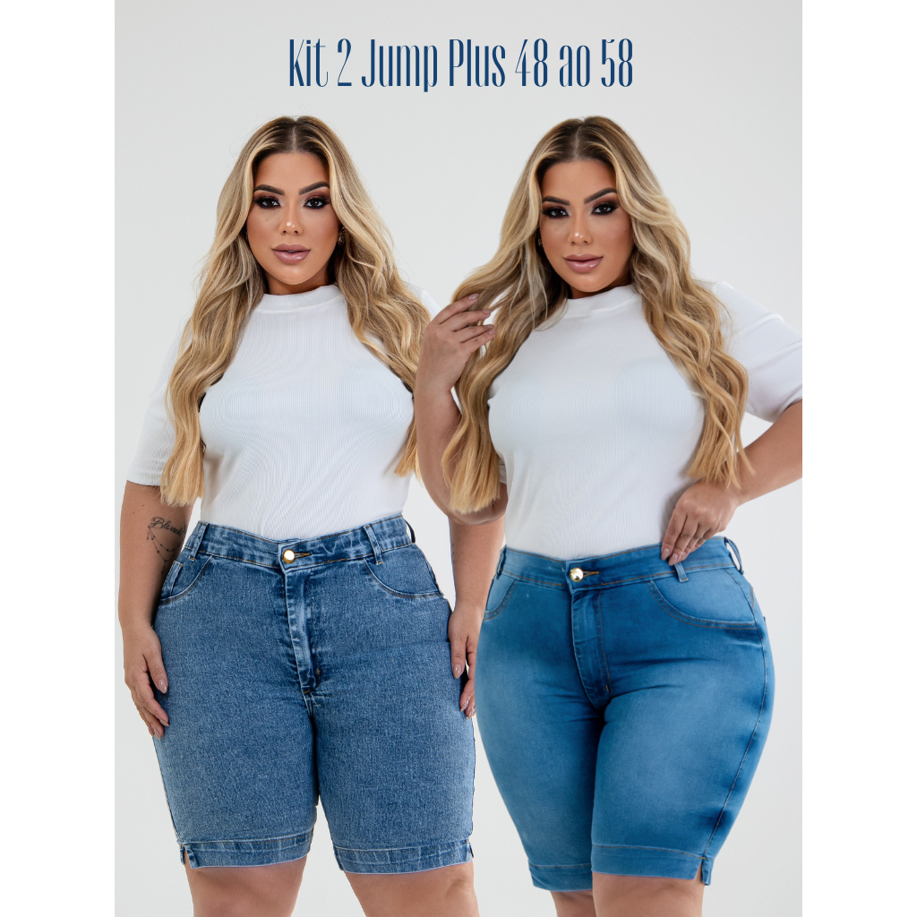 Kit 02 Bermudas Jeans Plus Size Para O Carnaval Cintura Alta Até o Joelho Elastano Modelagem Levanta Bumbum em Oferta na Shopee