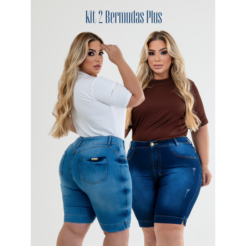 Kit 2 Shorts Plus Size Jeans Para O Carnaval Feminina Cintura Alta Com Lycla em Oferta na Shopee