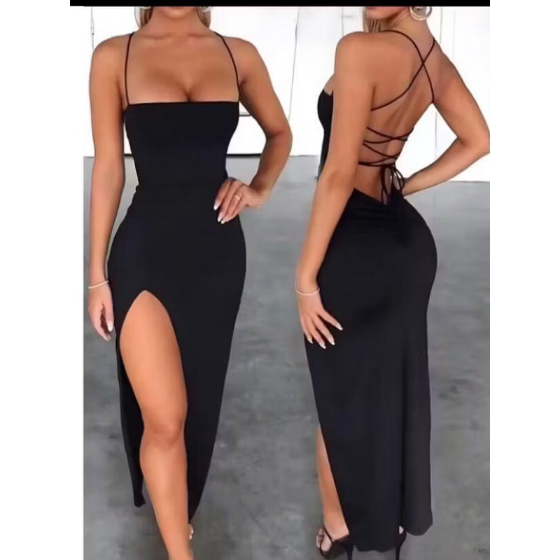 Vestido LONGO elegante com costas nuas trançadas Fenda Lateral Empina Bumbum Colado Novo