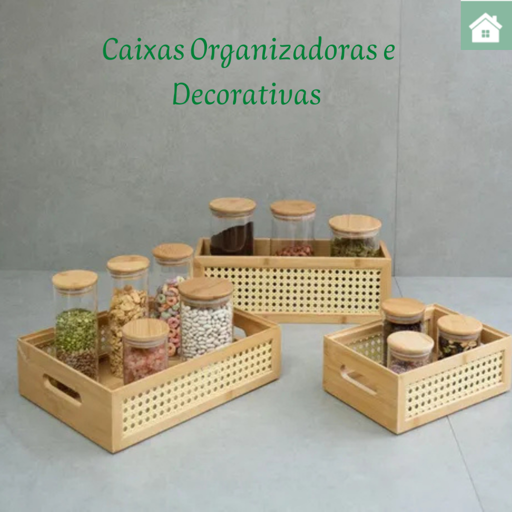 CAIXA ORGANIZADORA EMPILHAVEL DE BAMBU E PALHINHA INDIANA OIKOS E Y888