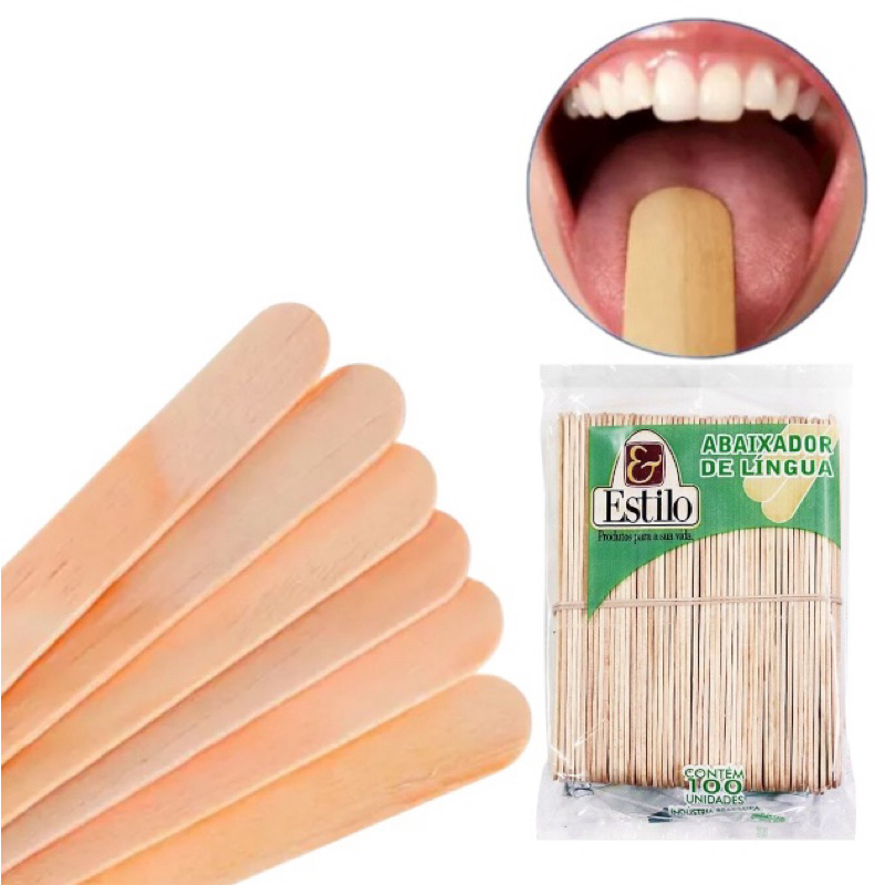 Abaixador de Língua Estilo em Madeira de Reflorestamento com Bordas Arredondadas e Uso Descartável em Oferta na Shopee