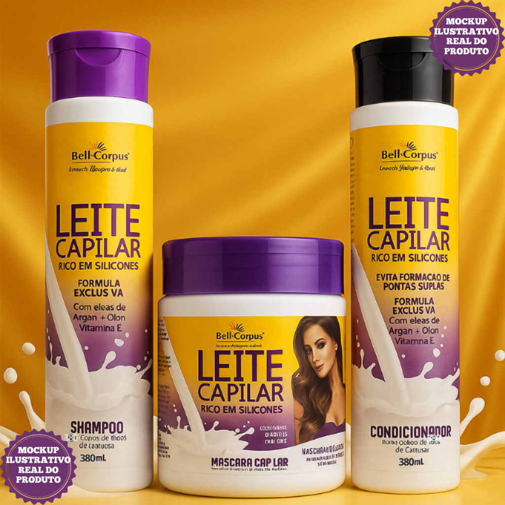 Kit Leite Siliconizado Sampoo e Condicionador e Máscara BellCorpus 3 Itens Argan Ojon Vitamina E