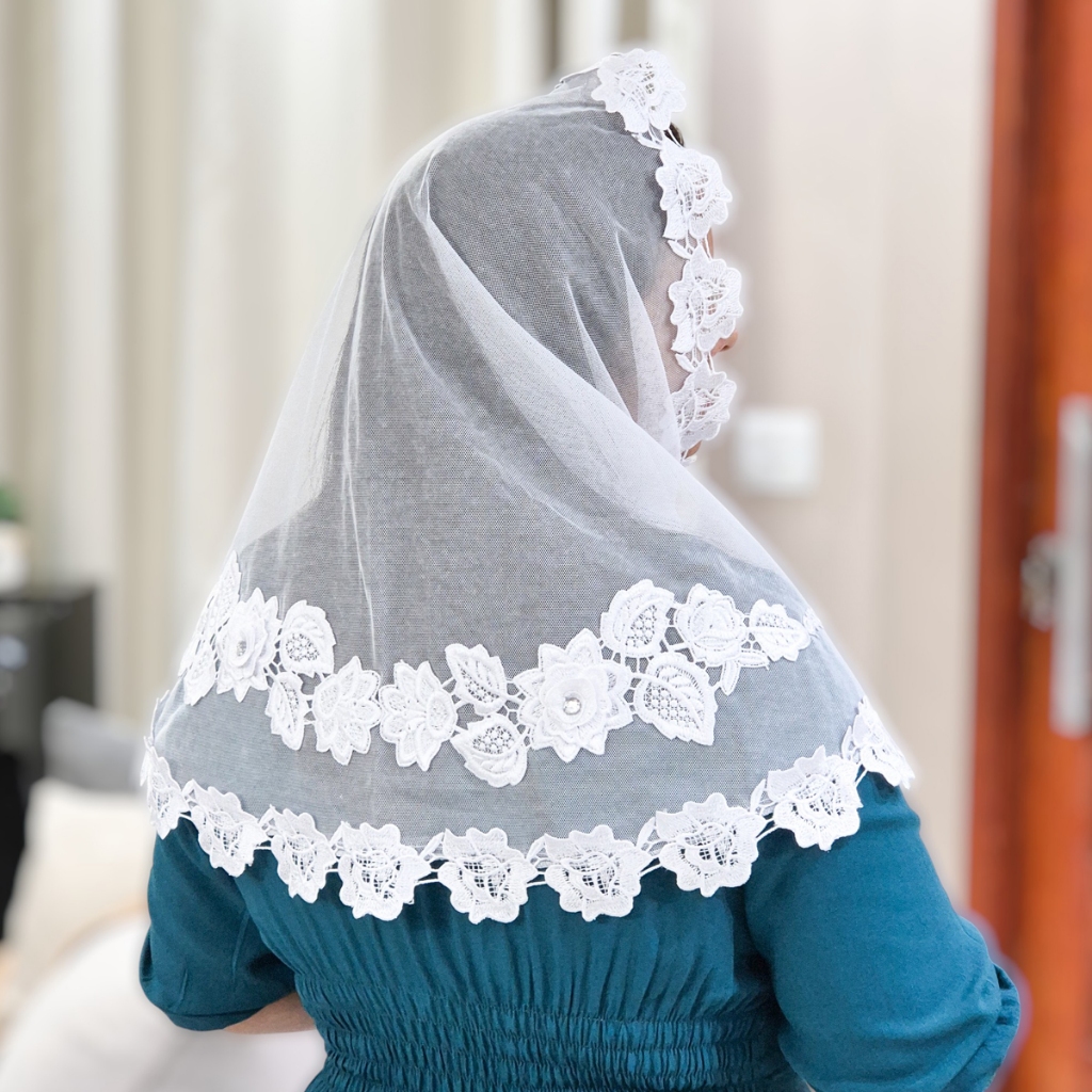 Véu Ccb Congregação Cristã Renda Guipir Dupla Aplique Floral Com Brilho Strass Adulto (mod. Lourdes) em Oferta na Shopee