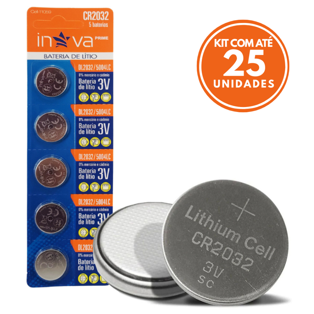 Bateria de Lítio CR2032 3V Inova Pilha Botão Redonda Kit Longa Duração