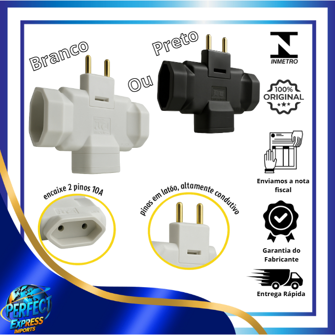 Adaptador Benjamim ARTICULADO 3 Saídas 10 Amperes tomada plug triplo tripla