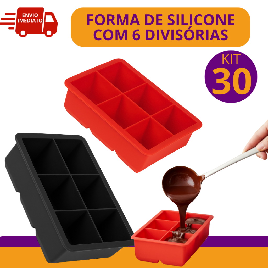 Jogo 30 Formas de Silicone para Papinha Gelos Grandes Pudins Gelatinas 6 Divisórias Congelar Molhos