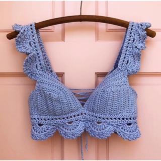 Cropped Top de crochê Feminino Verão Topinho com Amarração Qualidade Delicado em Oferta na Shopee