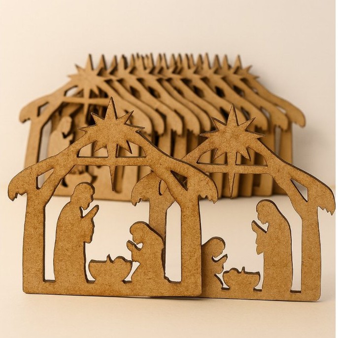Kit Aplique Presépio MDF Cru 20cm – Decoração e Lembrancinha de Natal