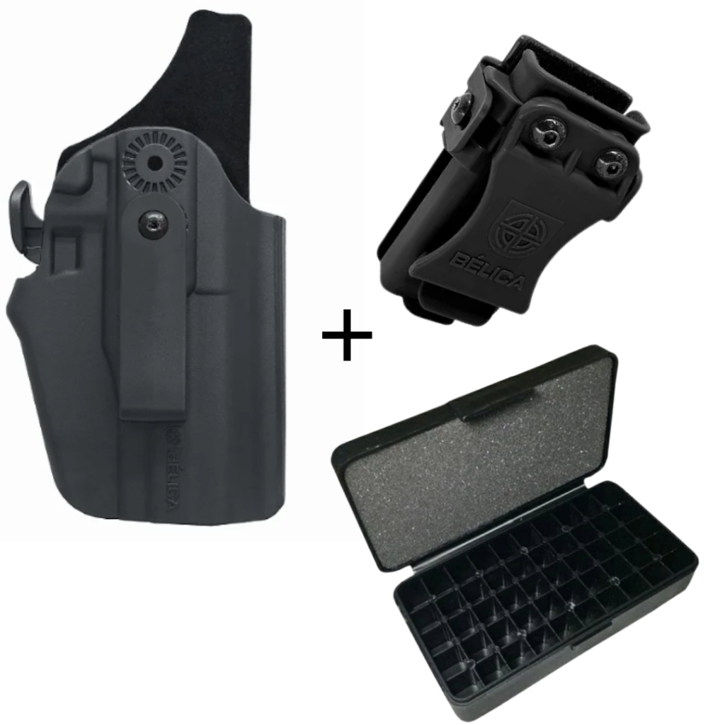 Kit Coldre Velado Sem Trava + Porta Carregador Universal Velado + Caixa de Munição Retangular .38TPC 9mm .40 .380