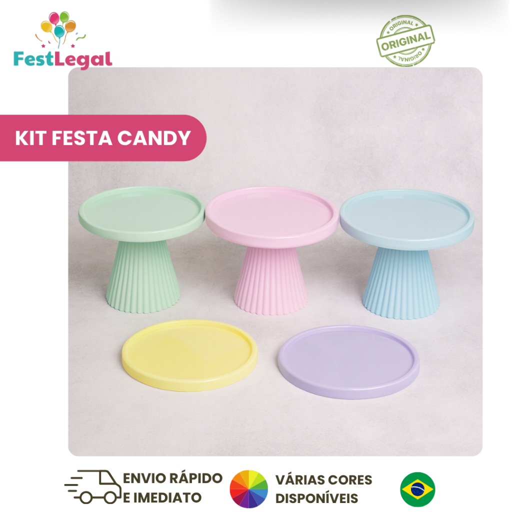 KIT CANDY COM 3 BOLEIRA ELEGANCE ROSA/AZUL/VERDE ( 1 COR DE CADA) + 2 BANDEJA REDONDA LILAS CANDY/AMARELO CANDY (1 COR D em Oferta na Shopee
