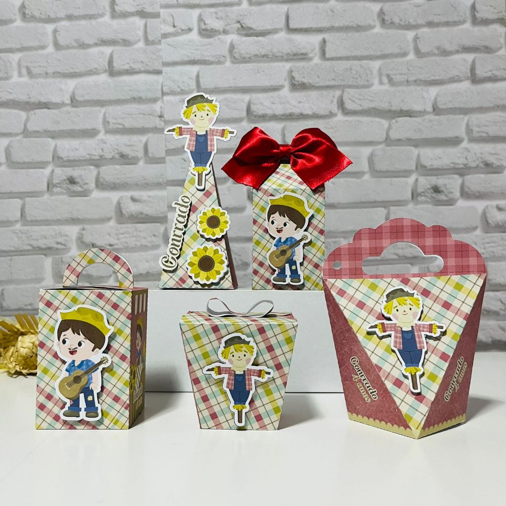 Pegue e Monte - Kit Festa Infantil Arraiá - Lembrancinhas - Aniversário - Caixinhas Personalizadas - Papelaria Personali