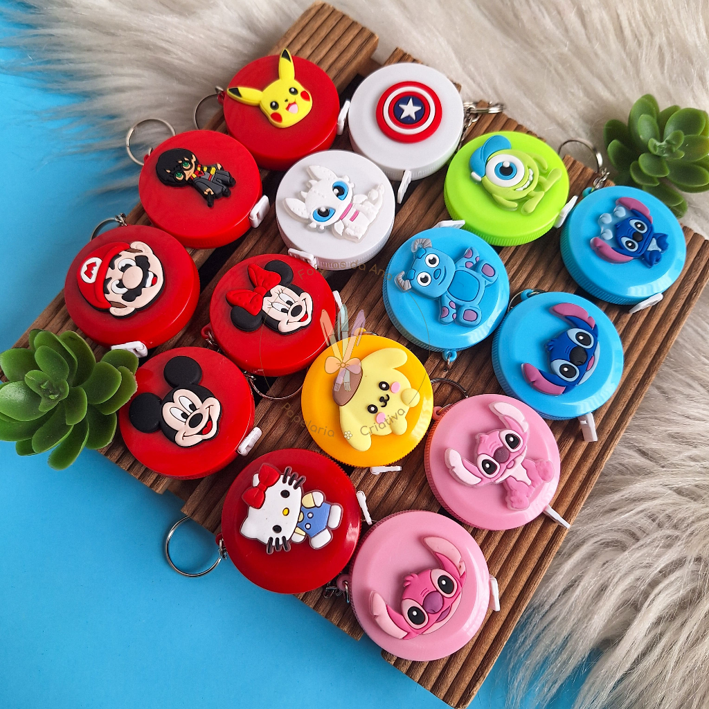 Fita métrica portátil personagem 1,5m desenhos com Medida Polegada e cm Costura e Medicina retrátil