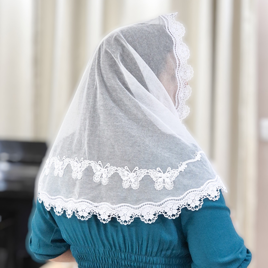 Véu Ccb Congregação Cristã Renda Guipir Floral Com Aplique De Borboleta Adulto (mod. Renata) em Oferta na Shopee