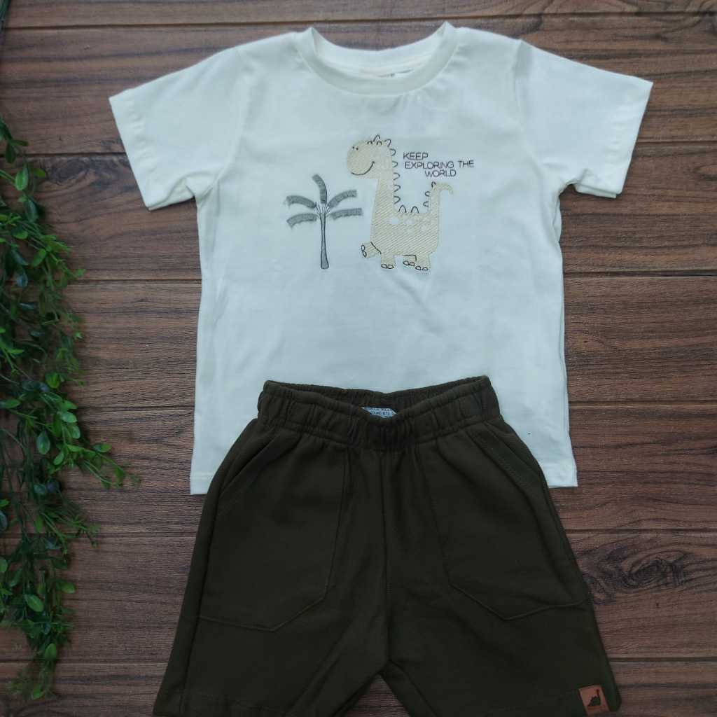 Conjunto Menino Angerô Camiseta Bordada Dinossauro C/ Bermuda Moletinho 28817