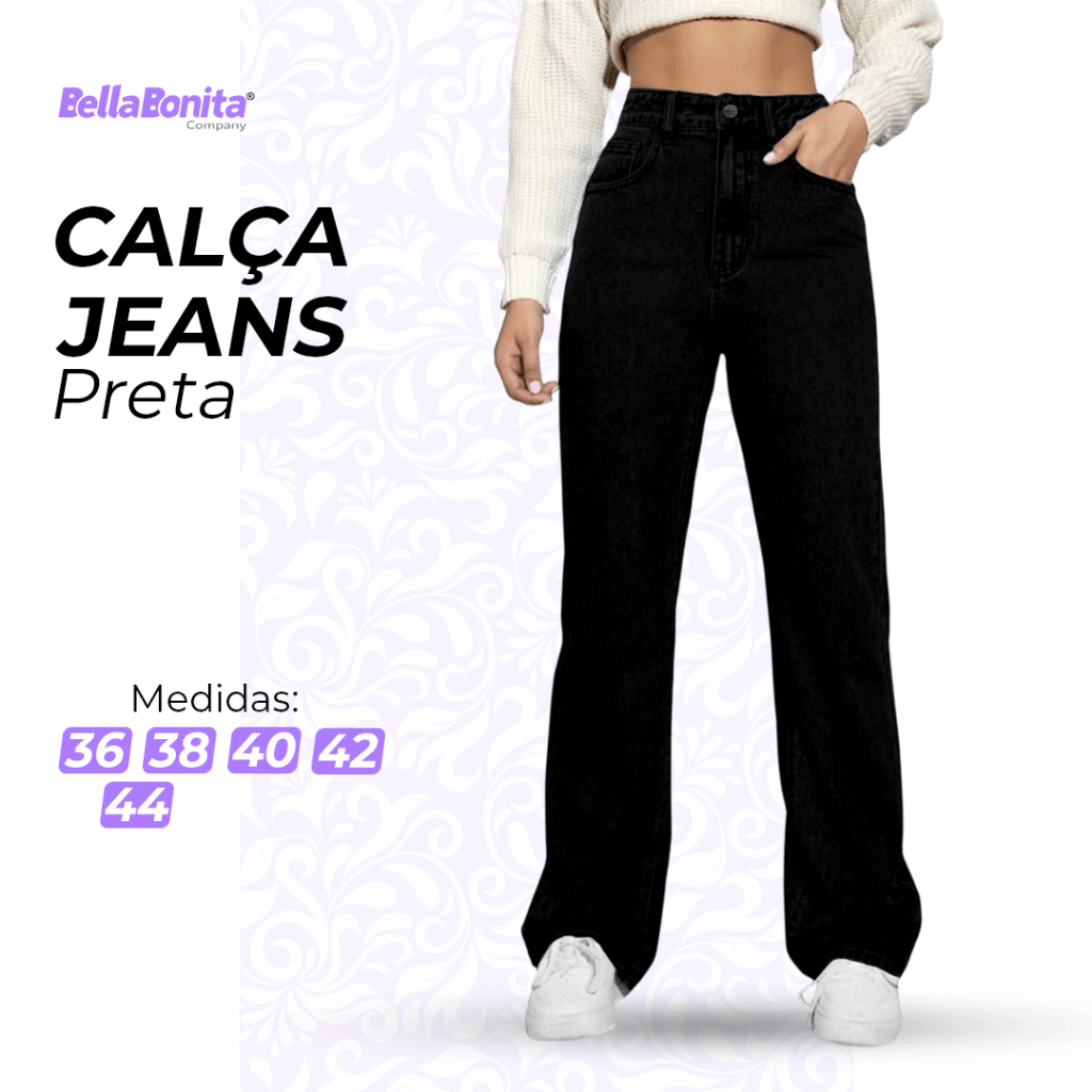 Calça Jeans Feminina Wide Leg 100% Algodão Jeans Premium Tendência Com Bolsos Cintura Alta