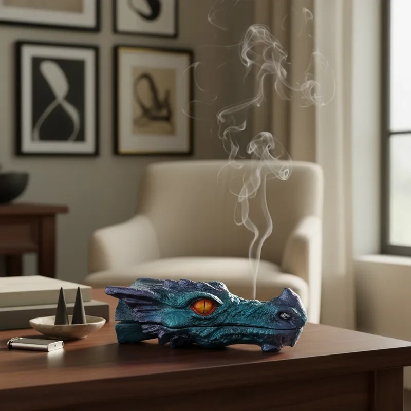 Imagem Incensário de Vareta Cabeça de Dragão Em Resina Porta Incenso Meditação Decoração Zen