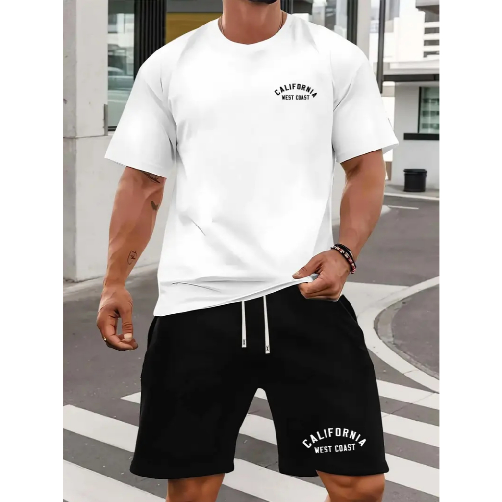 KIT MASCULINO BERMUDA MOLETOM+CAMISETA ESTILOSO E CONFORTAVÉL CALIFORNIA