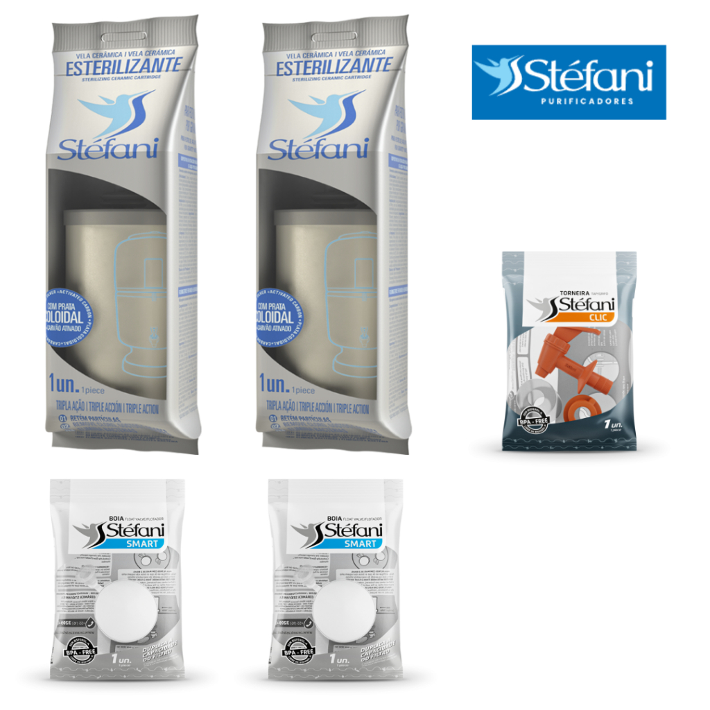 Kit 2 Velas Tripla Ação + 1 Boia + 1 Torneira Marrom Original Stéfani Filtro De Barro São João