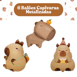 Balão Metalizado Capivaras Fofas 6 Unidades Decoração Festa Aniversário Moda Envio Imediato Top