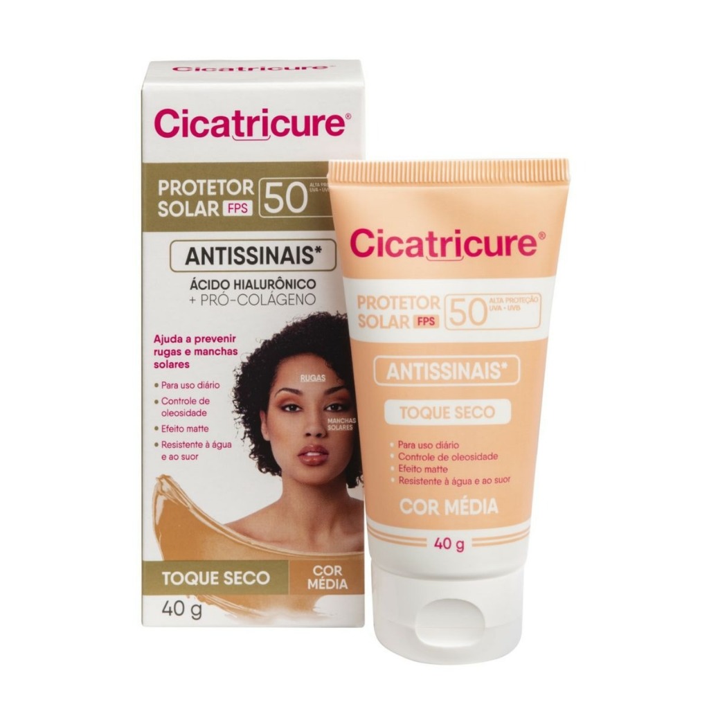 Protetor Solar Facial Cicatricure Antissinais FPS 50 Cor Média 40g
