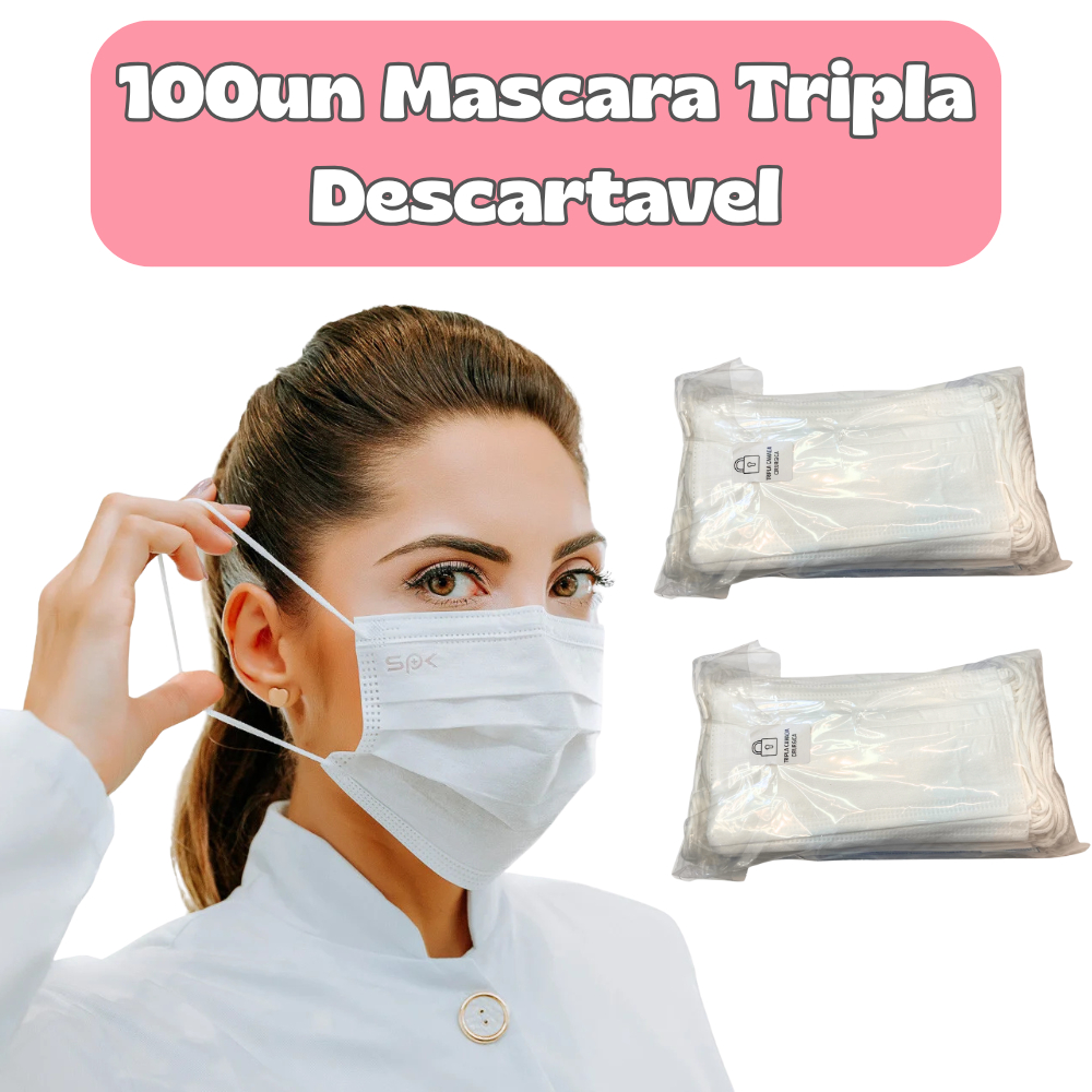 100Un MASCARA Tripla Descartável cor Branca Hospitalar Clinicas Profissional Higiênica Limpeza em Oferta na Shopee