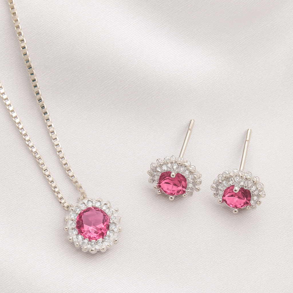 Conjunto Colar e Brinco Feminino da moda Prata 45cm  Elegante Joia Luxo Presente Dia das Mães Namorada