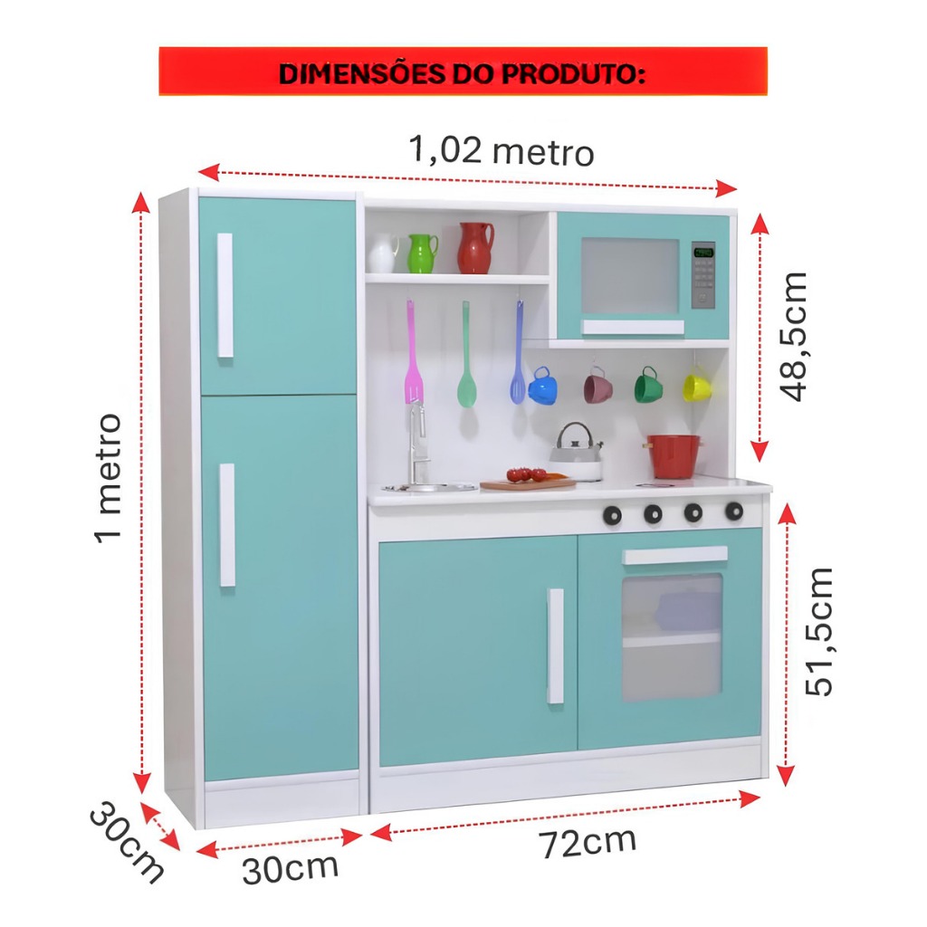Cozinha Para Criança Infantil Com Microondas Forno e Geladeira