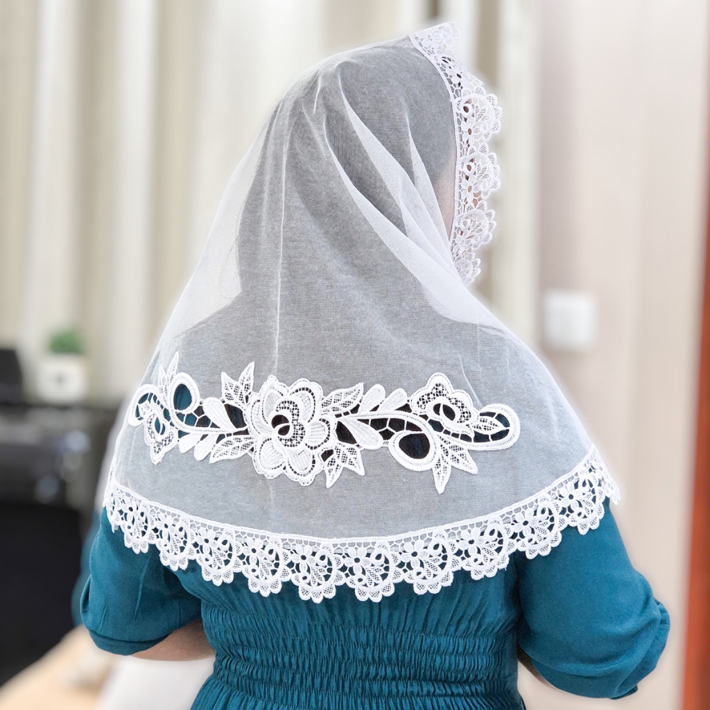 Véu Ccb Congregação Cristã Renda Guipir Aplique Floral Adulto (mod. Sabrina)