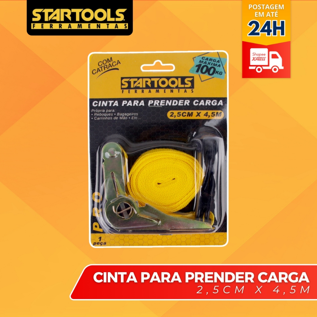 Cinta Catraca Prendedor de Carga Catracado Catraca 4,5M Metros 25mm 100 kg StarTools AR0401