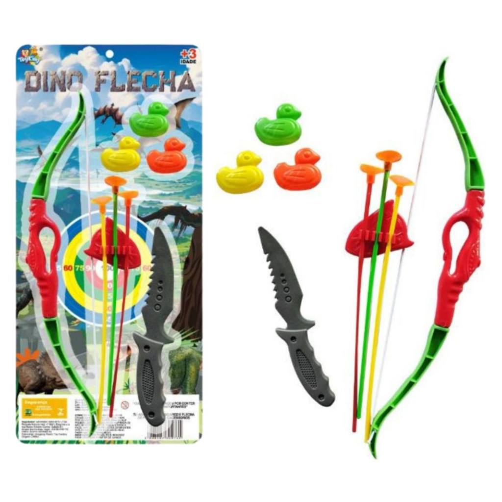 Kit Arco E Flecha Alvo Lançador Arqueiro com Flechas Brinquedo Ventosa Infantil Aventura Dino