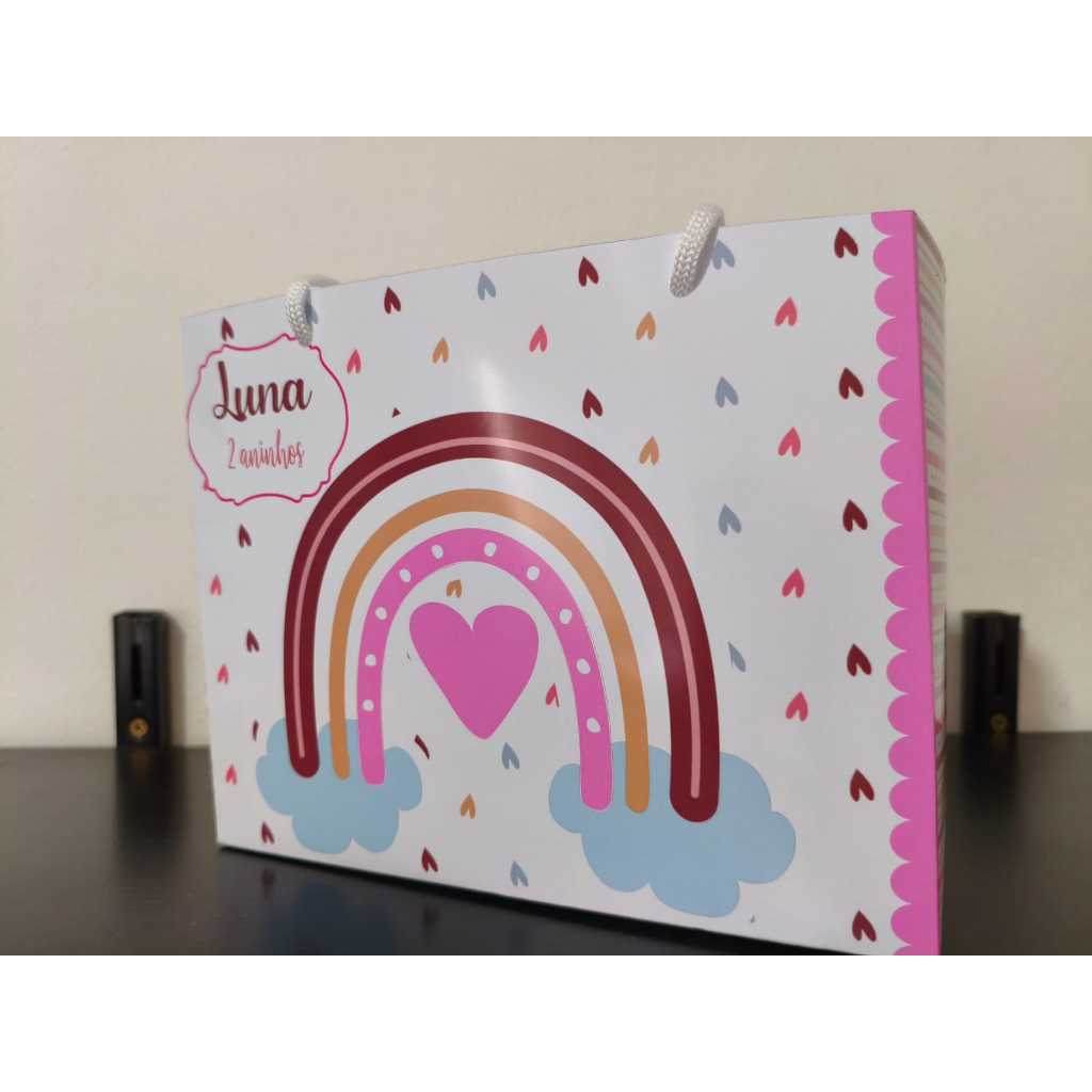 Kit Sacolinhas Surpresa ARCO ÍRIS  BOHO  ROSA - Personalizada - Pegue e Monte - Lembrancinha Festa