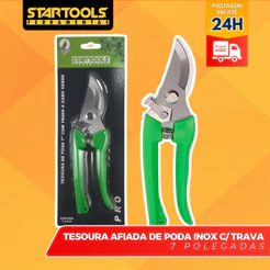 Tesoura Afiada de Jardinagem Poda Inox 7 Polegadas Com Trava e Cabo Verde Jardim Startools