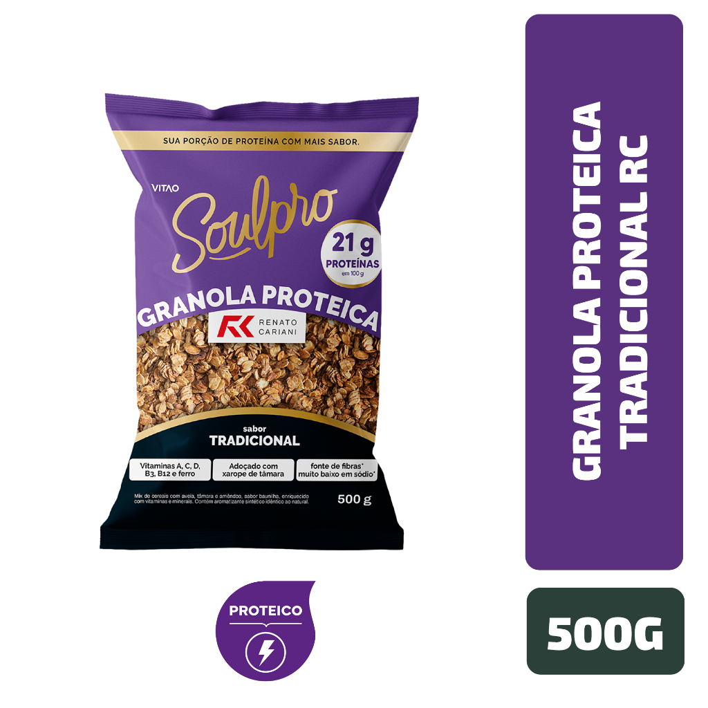 Granola Proteica Tradicional RC Soulpro 500 g em Oferta na Shopee