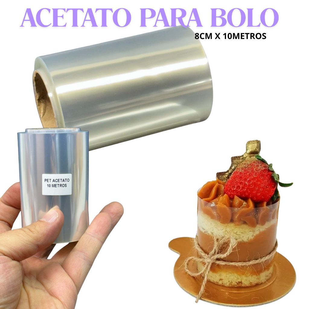 TIRA ACETATO ATELLINI PARA BOLOS, TORTAS, CONFEITARIAS, 8CM X 10 METROS PET TRANSPARENTE