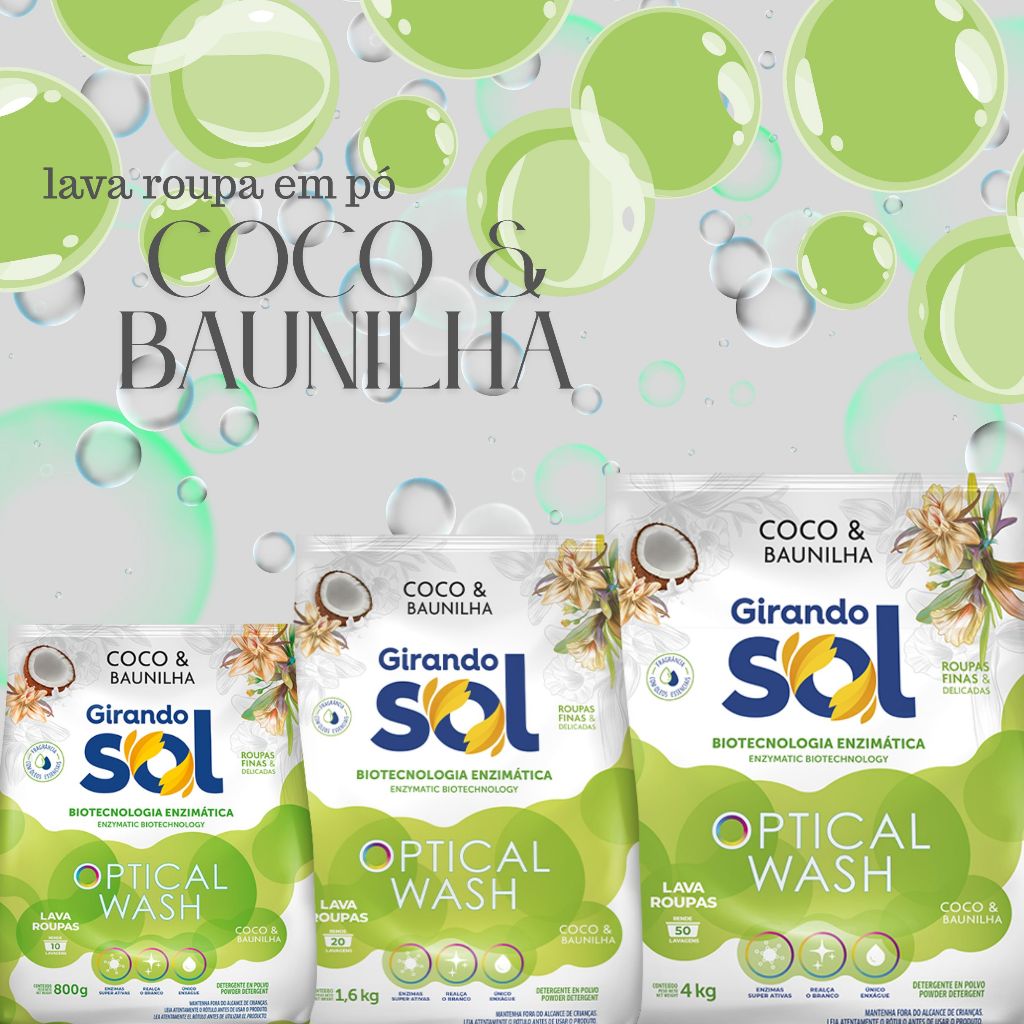 Sabão em Pó  Coco Baunilha (800g, 1,6kg, 4kg) - Girando Sol | Produto de Limpeza