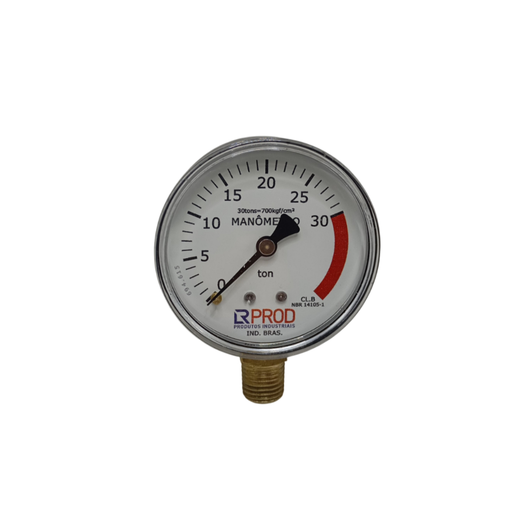 Manômetro 63mm Esc. - 0-30 Ton - Reto - P/ Prensa Hidráulica