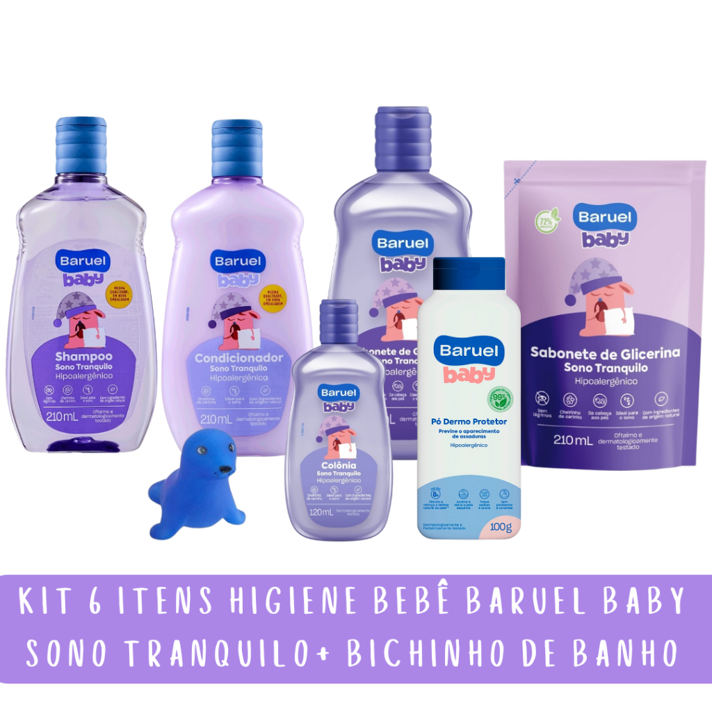 Kit 6 Baruel Baby Sono Tranquilo Completo + Bichinho Banho