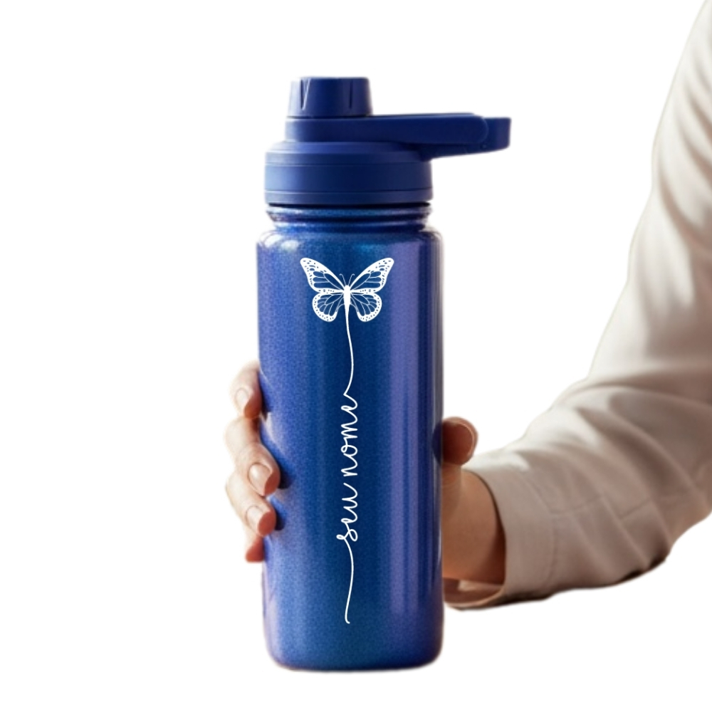 Garrafa Térmica Shine Glitter  Personalizada com Nome em Letra Cursiva + Borboleta 🦋 "Beleza, brilho e Exclusividade"! em Oferta na Shopee