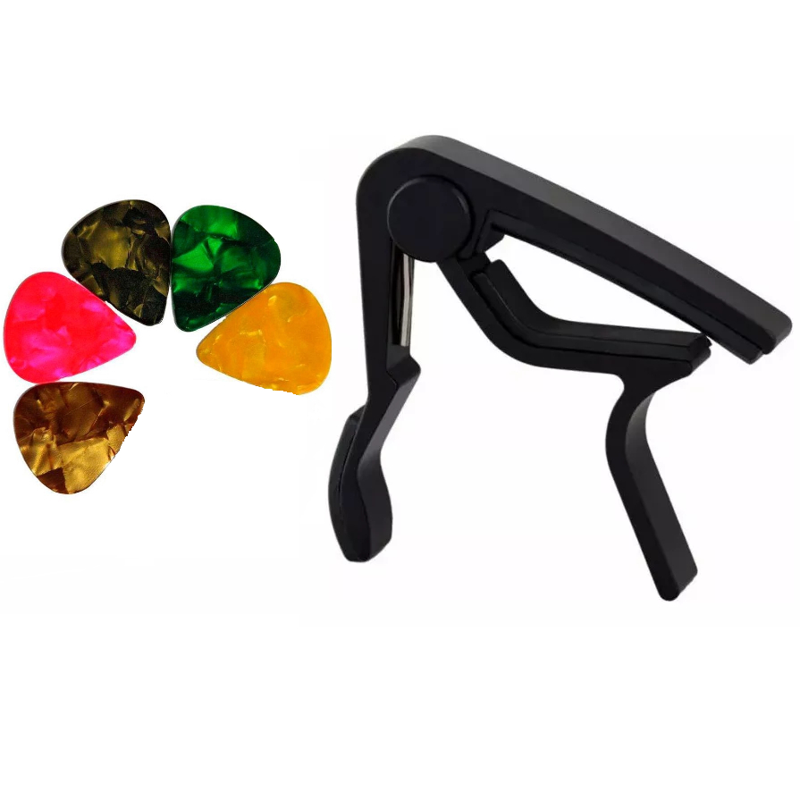 Capo Premium Para Suporte De Palheta De ukulele De Guitarra Acústica 3 Palhetas 0.46 Mm (Cores Aleatórias) Ajuste Rápido