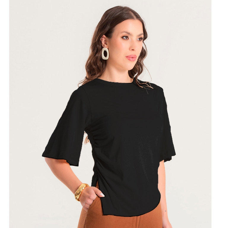 Blusa Feminina com Drapeados Ajustada Moderna Elegante e Confortável Casual Dia a Dia Verão em Oferta na Shopee