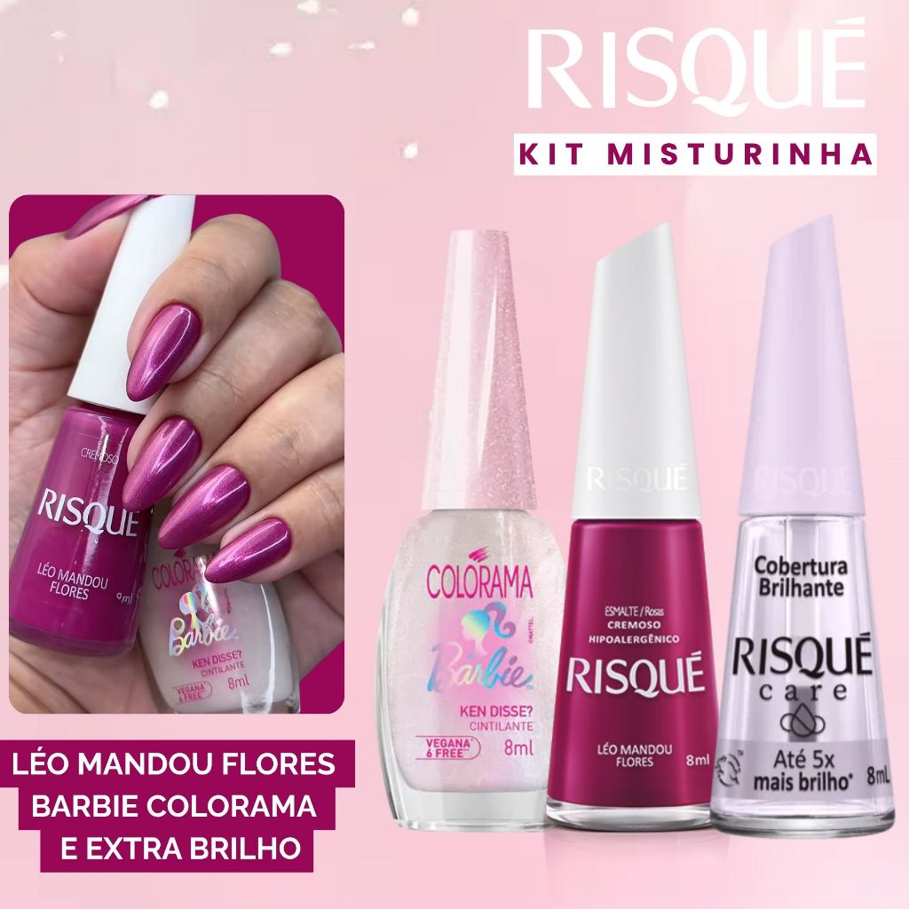 Combo Exclusivo Kit Misturinha Esmaltes Atacado Risqué  Colorama Barbie E Extra Brilho Risqué