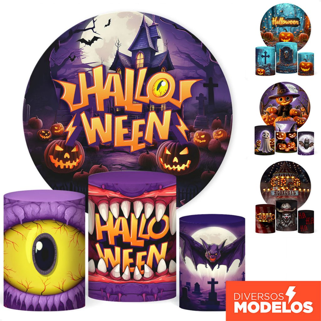 Painel de Festa Redondo + Capa de Cilindro Decoração Halloween Sublimado Em Tecido Veste Fácil em Oferta na Shopee