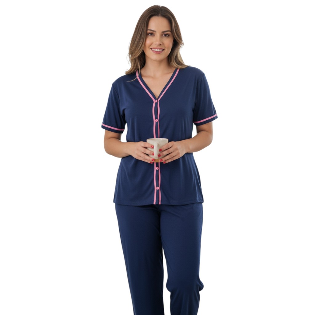 Pijama Feminino Amamentação com botões em Malha / pos parto / cirurgico