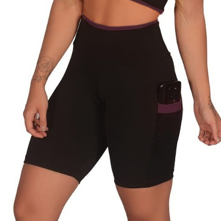 Bermuda feminina academia fitness com bolso na lateral em Oferta na Shopee