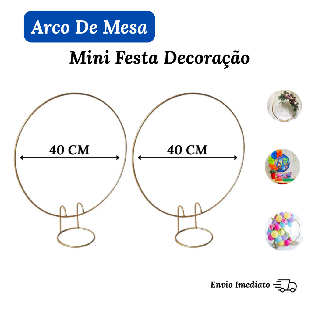 Kit 2 Mini Arcos Redondo Suporte De Mesa Decorações Pegue E Monte Festa 40x40cm Dourado